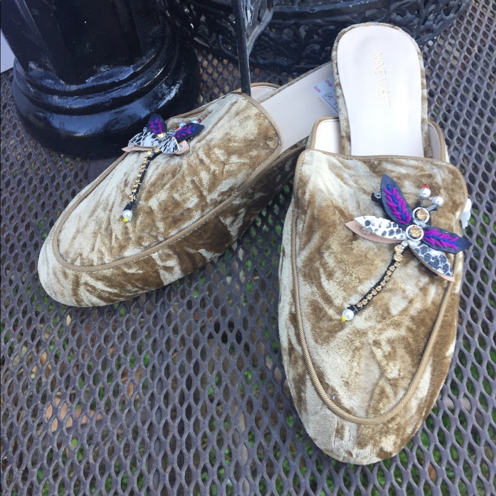 Nine West crushed velvet slip on loafer mules